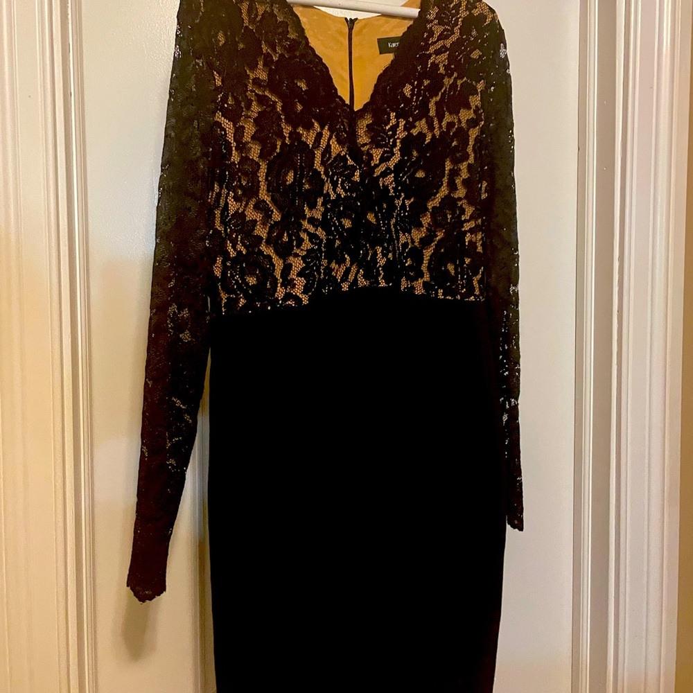 Fitted Black Dress - Lace Detail